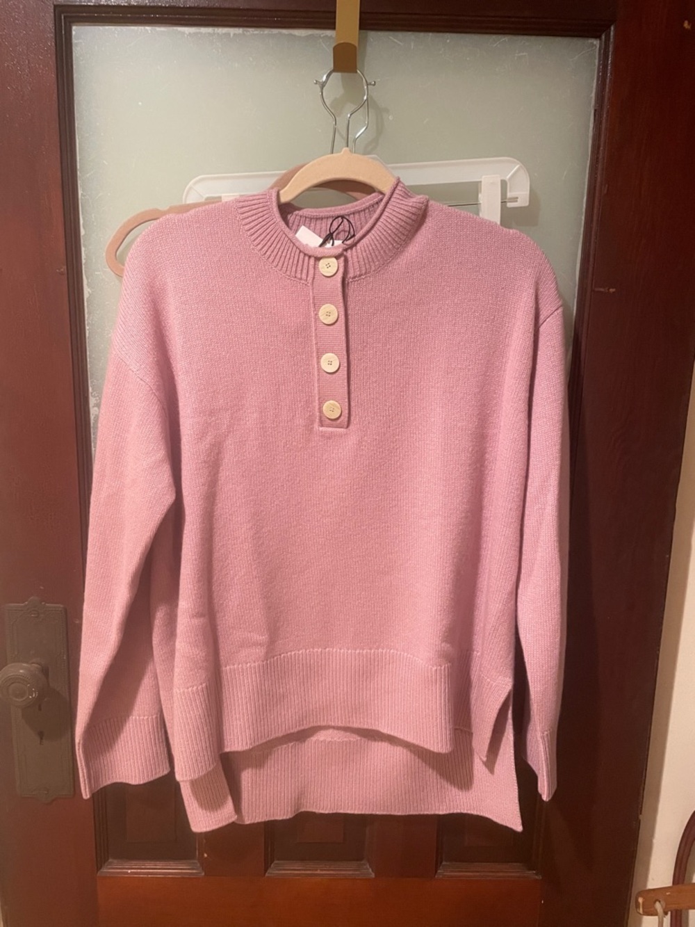 Theory Wild Lilac Button-Neck Crew Sweater